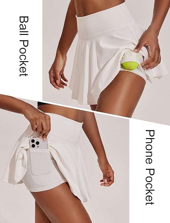 PINSPARK Womens Tennis Skirt Pleated Athletic Skirts with Pockets Shorts High Waisted Golf Skort for Workout Pickleball