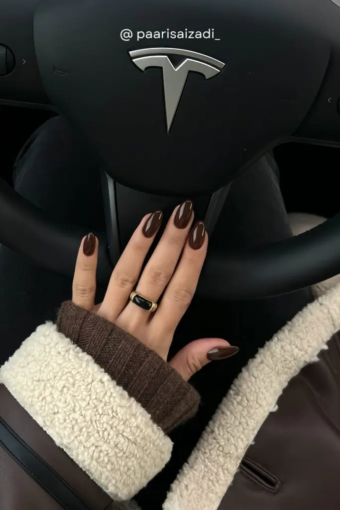 Chocolate brown nails had their moment in 2025 and are coming back even stronger for fall 2026. Rich espresso, warm mocha, and deep milk chocolate shades are replacing classic nudes as the go-to everyday fall nail color. The result is nails that feel warm, cozy, and fashion-forward all at once.