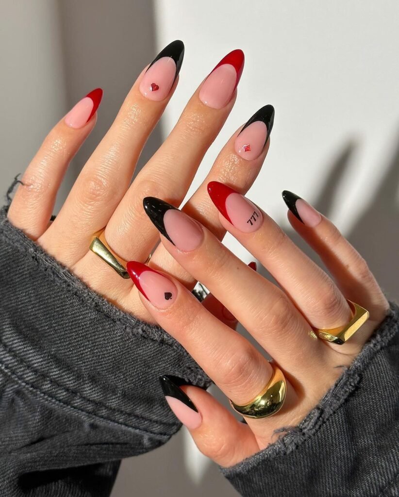 Red and Black French Tip  Halloween nail ideas 2026
