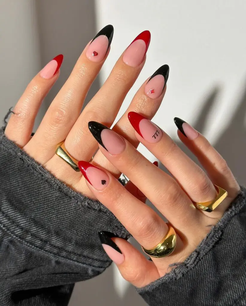 Red and Black French Tip  Halloween nail ideas 2026