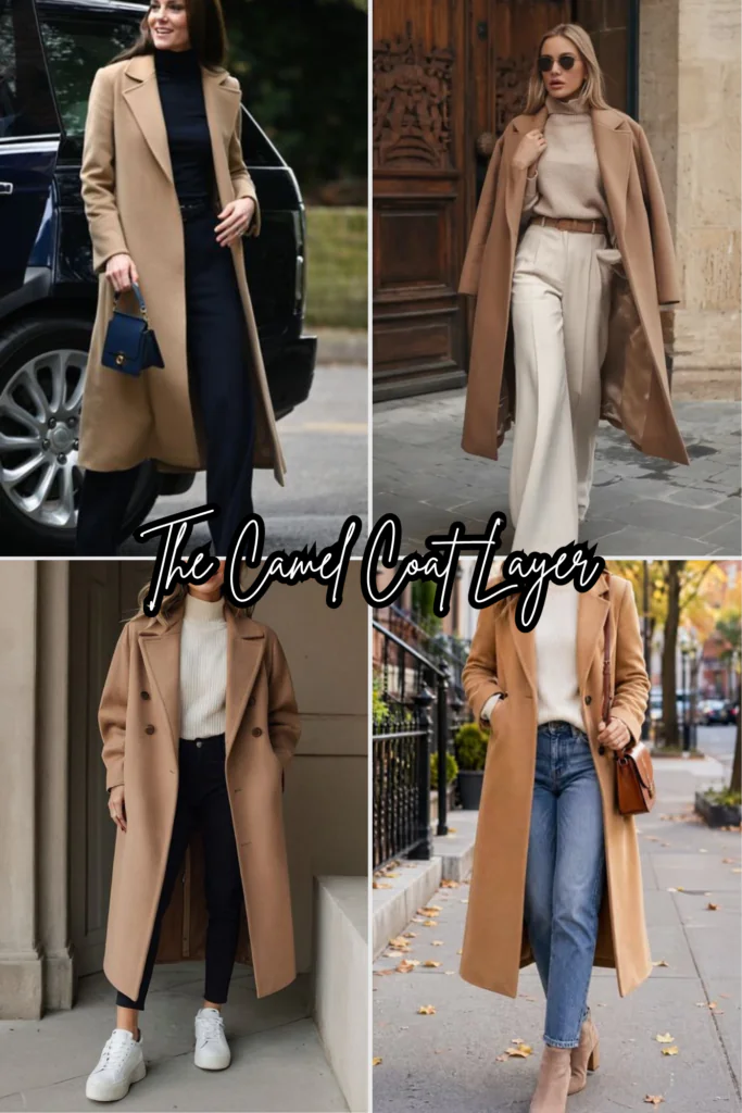 A camel coat over a neutral base is the fastest route into old money style.
