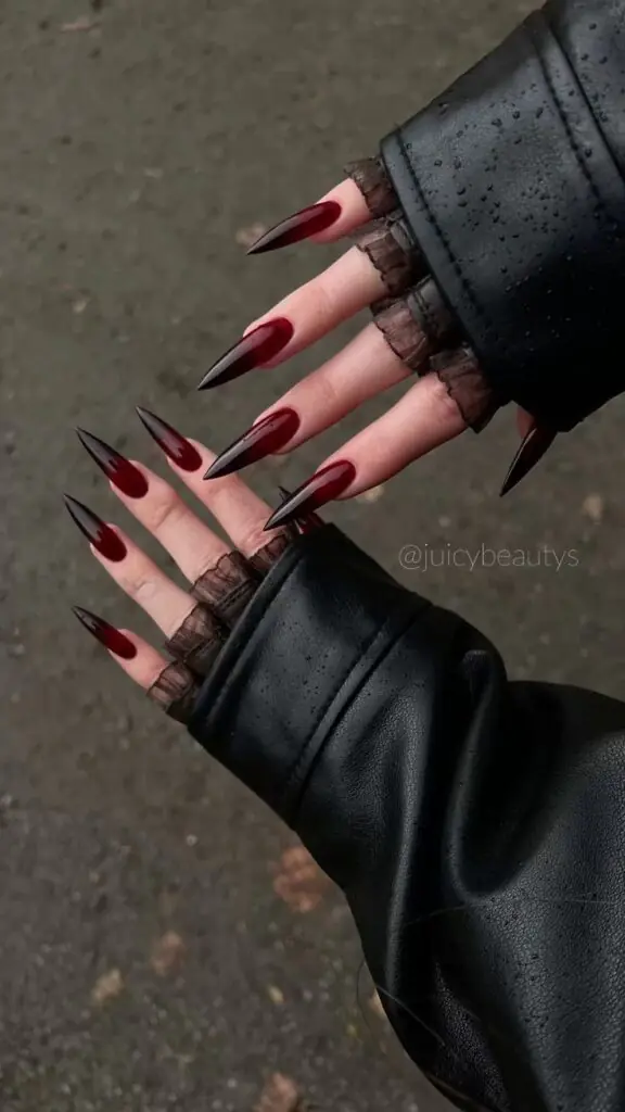 Dark Cherry Stiletto Halloween nail ideas 2026