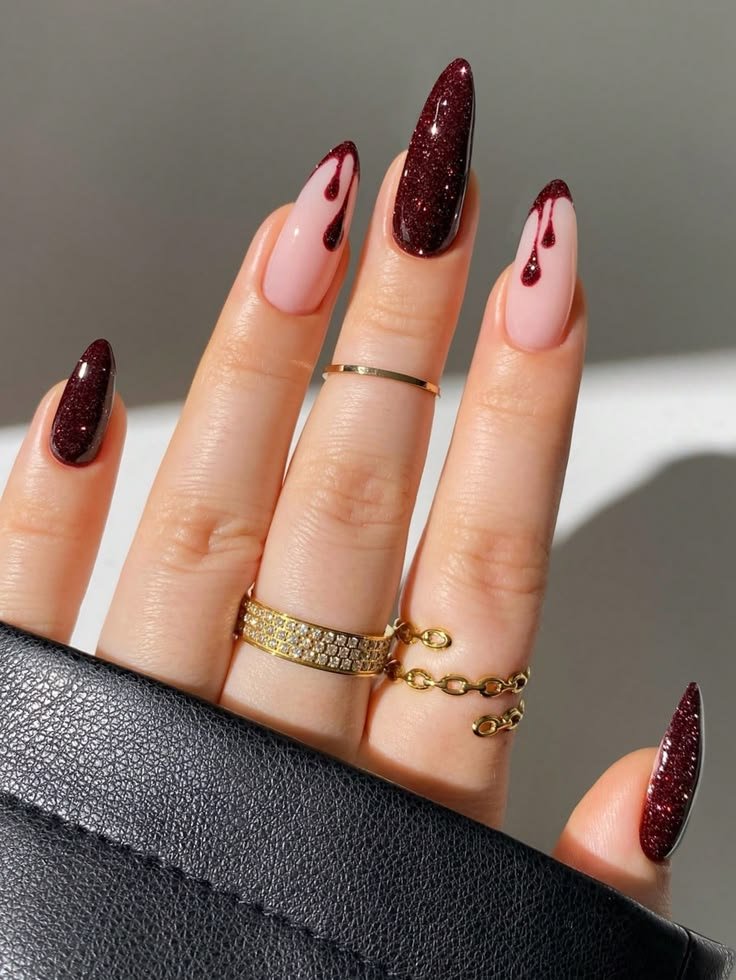 Glitter Blood Drip Halloween nail ideas 2026