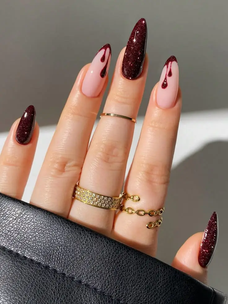 Glitter Blood Drip Halloween nail ideas 2026