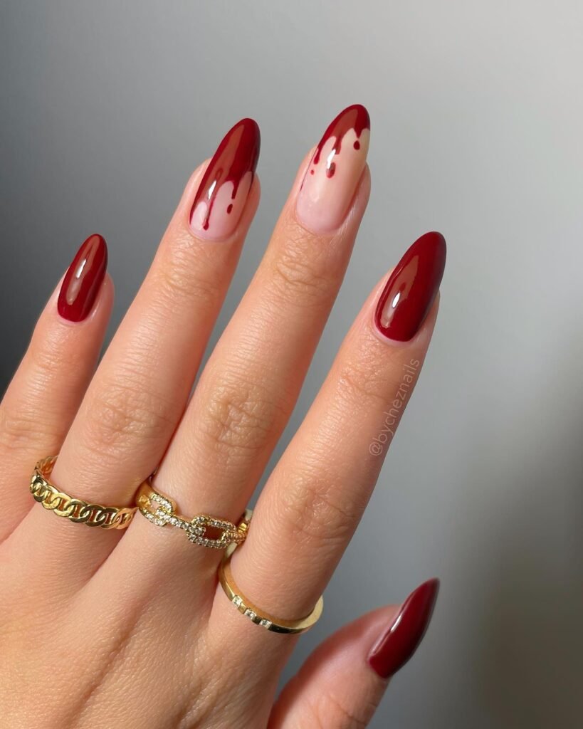 Glossy Blood Drip Halloween nail ideas 2026