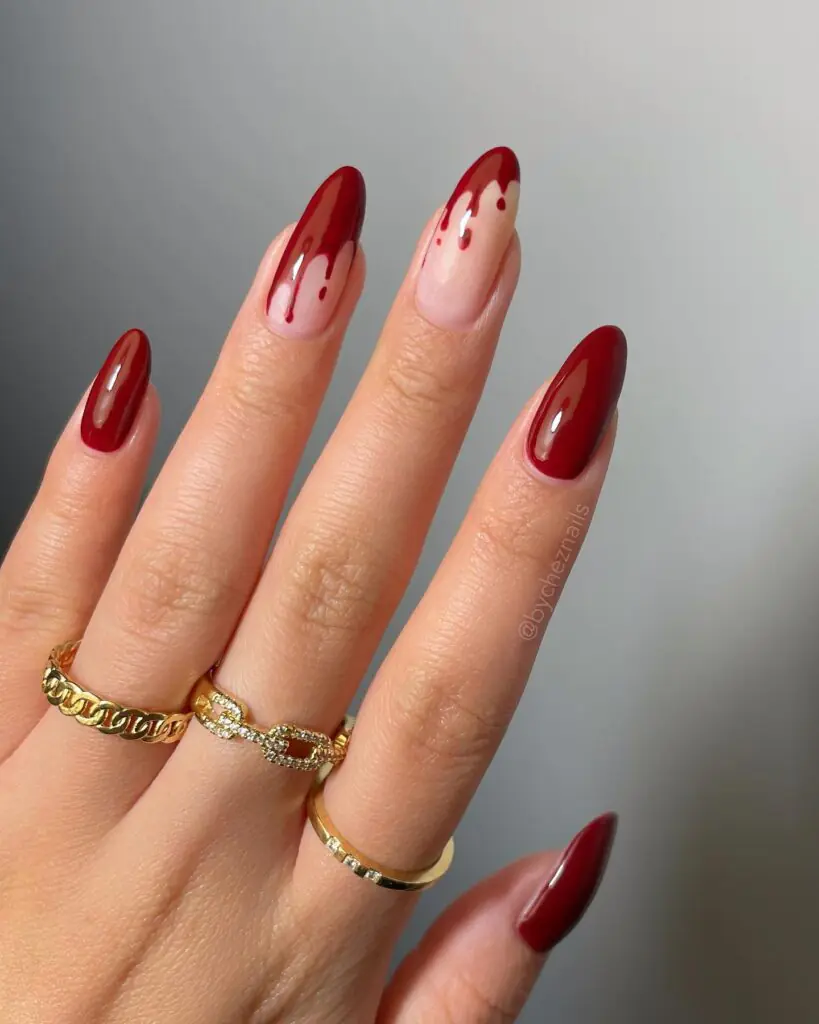 Glossy Blood Drip Halloween nail ideas 2026