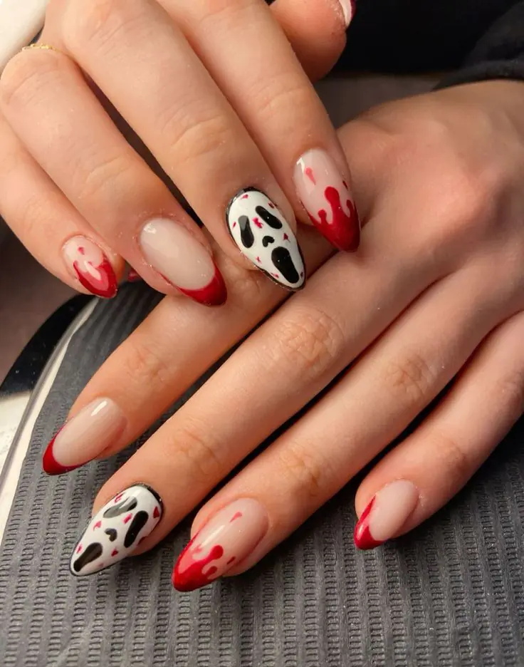 Slasher Bloody French Tip Halloween nail ideas 2026