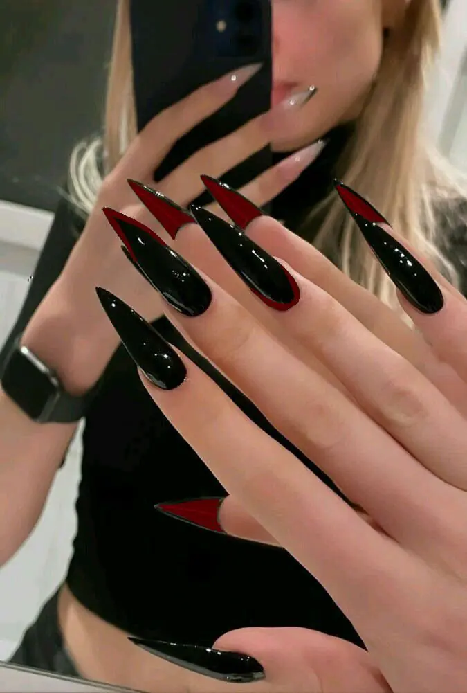 Black and Red Vampire Stiletto Halloween nail ideas 2026