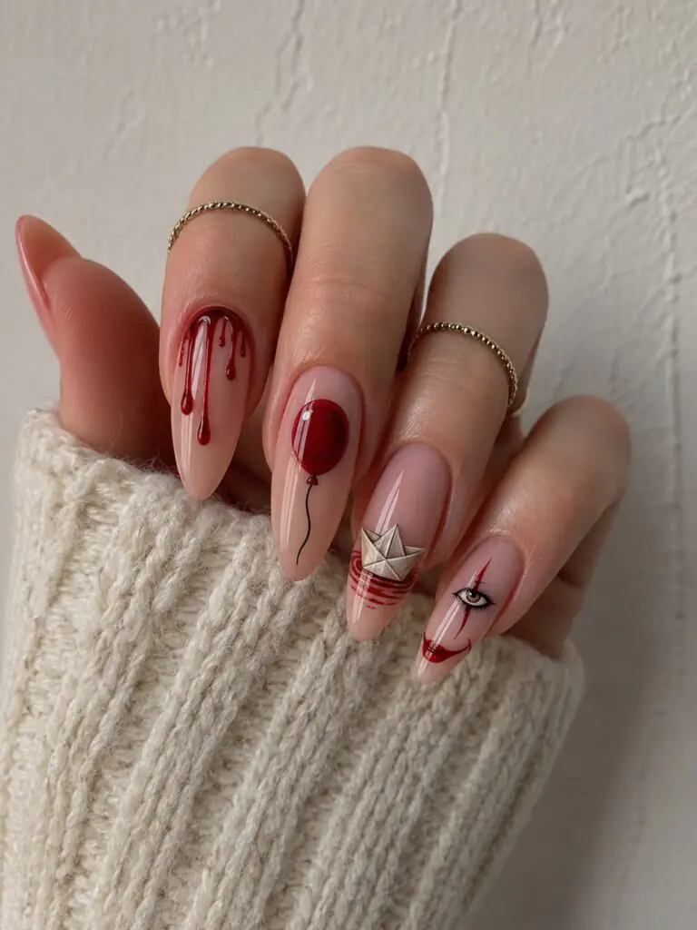 Pennywise Inspired Halloween Halloween nail ideas 2026