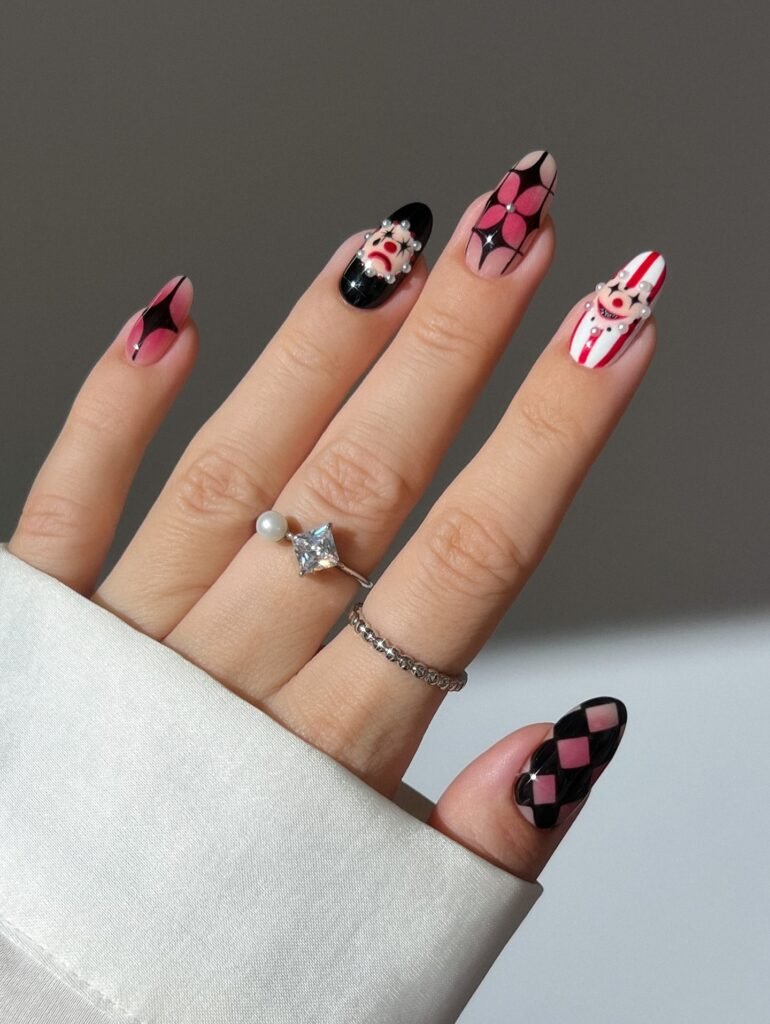 Creepy Clown Halloween nail ideas 2026