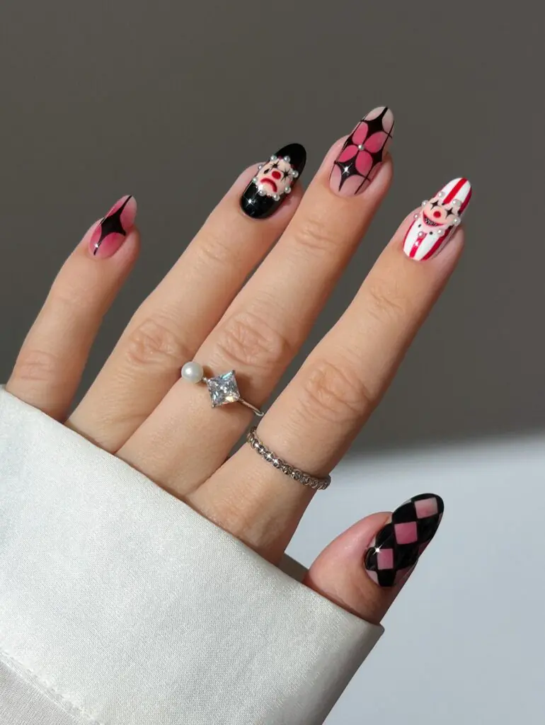 Creepy Clown Halloween nail ideas 2026