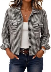 Flannels for Women Cropped Shacket Jacket Fashion Plaid Fall Coat