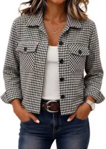 Flannels for Women Cropped Shacket Jacket Fashion Plaid Fall Coat