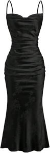 Floerns Women's Spaghetti Strap Cowl Neck Long Slip Satin Silk Midi Dress