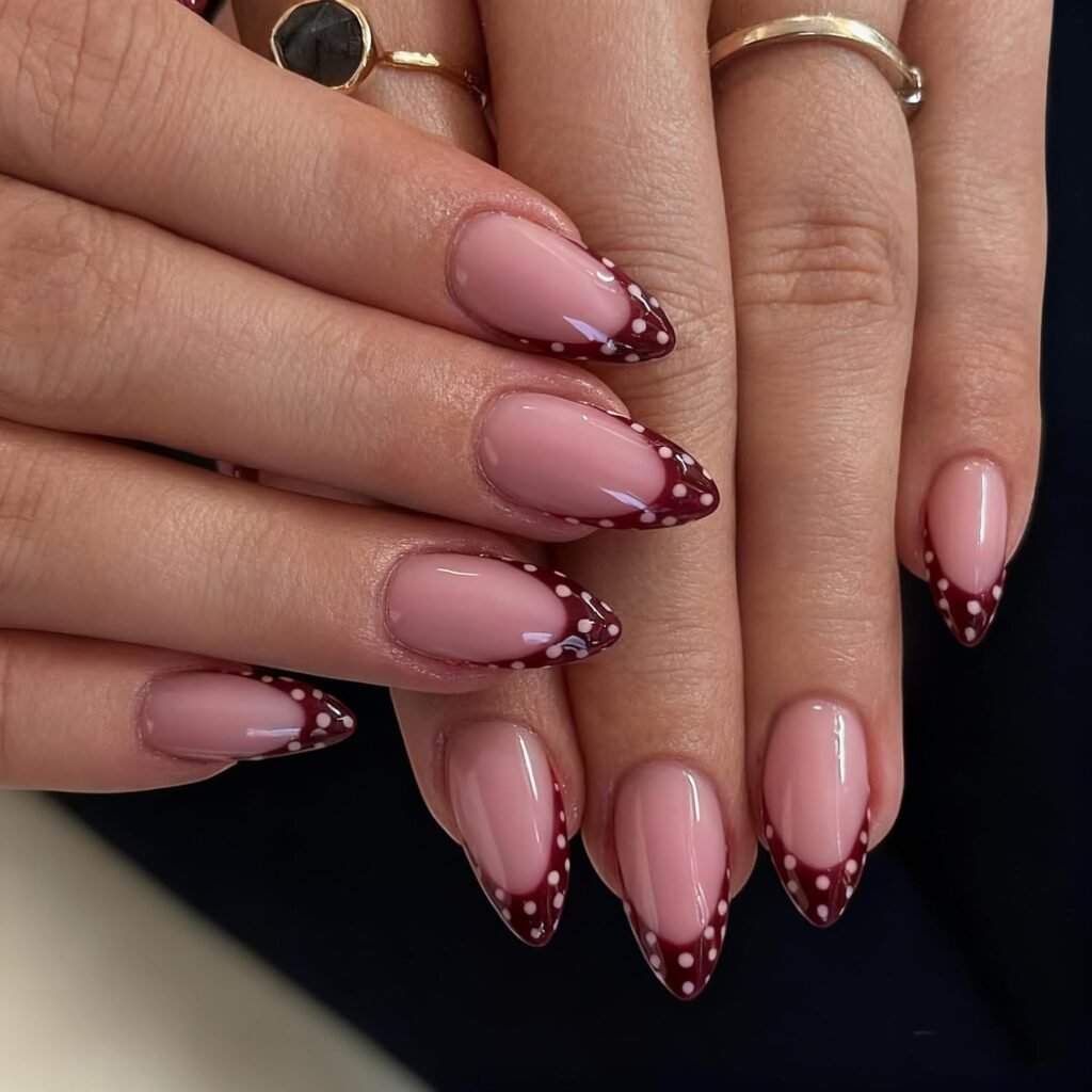 Red French Tip Press On Nails Almond