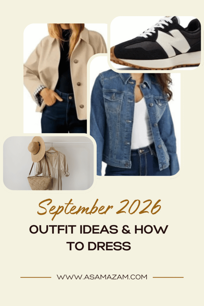 September Outfit Ideas. September outfit ideas featuring layered fall outfits, denim jacket, neutral jacket, sneakers, and accessories