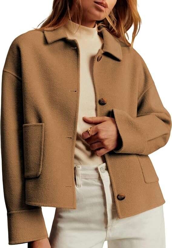 Women Cropped Pea Coat Boxy Fit