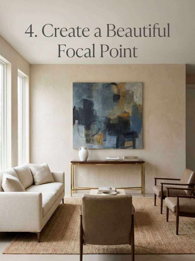 Stylish living room with statement artwork above the sofa
