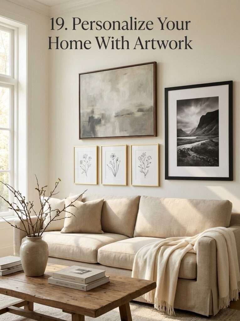 Hallway decorated with framed artwork and minimalist wall decor