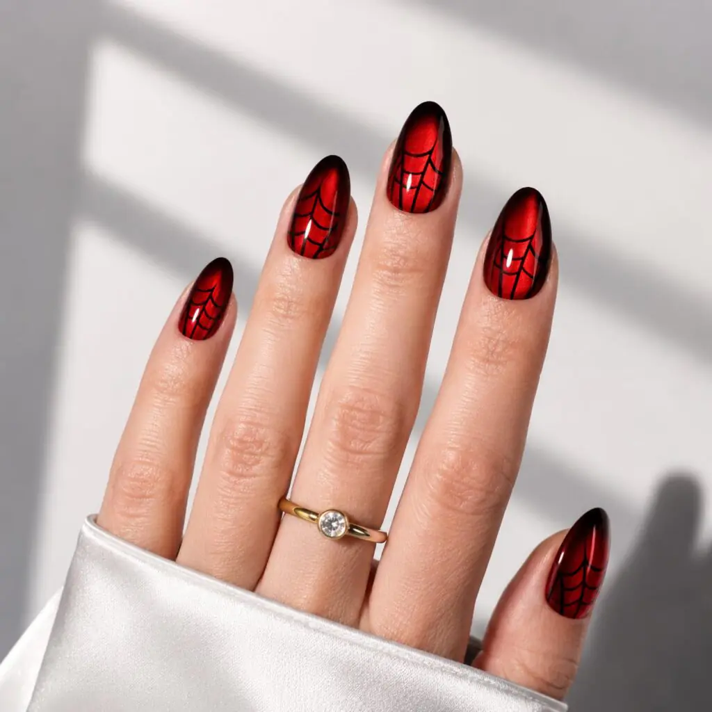 These red nails look like dark cherry candy in bright light and nearly black-red in the shadows. They are bold, elegant, and easy to style with a black dress, red lip, or your everyday jeans. No tiny pictures required; the color itself is the statement.