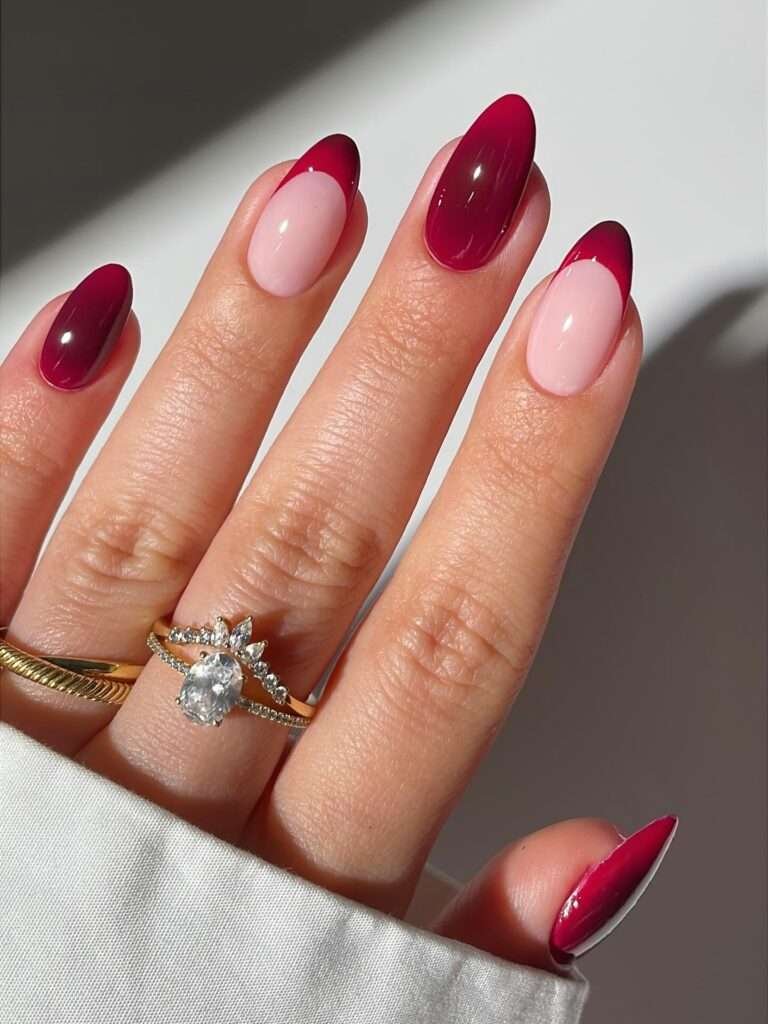 Cranberry Glass Chrome. Sometimes a single color is enough. A cranberry chrome manicure gives you the drama of red, the depth of a jewel tone, and the mirror-like finish that makes short nails look instantly polished. I would choose it when I want a statement but do not have the time—or the patience—for detailed artwork.