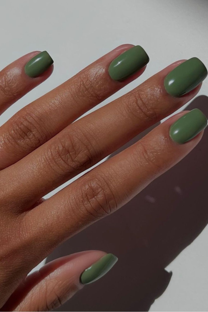 Olive green might not be everyone's first choice for a manicure, but I think that's exactly what makes it so interesting. It's earthy, muted, and unexpectedly versatile. Unlike bright green nails, olive has a softened yellow or brown undertone that allows it to work almost like a neutral. If your wardrobe leans toward cream, beige, denim, camel, and black, olive green can be an easy color to introduce without feeling too bold.