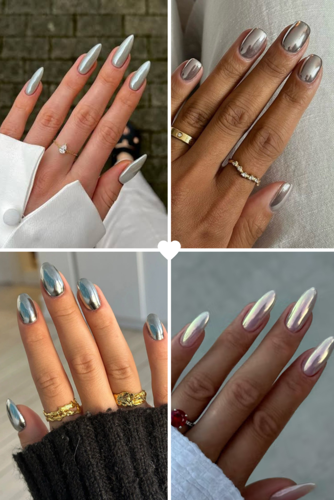 Silver Chrome Winter Nail Color Ideas